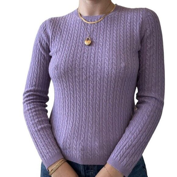 Womens Lavender Purple 100% Cashmere Cable Knit Preppy Soft Sweater Sz M - Picture 5 of 5